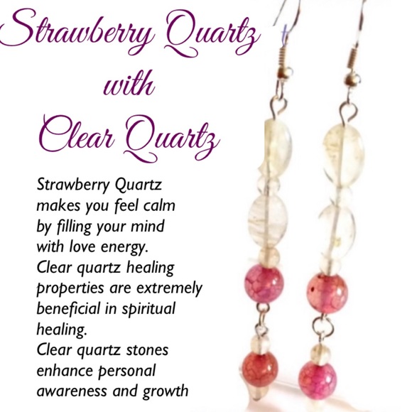 Hand Crafted Jewelry - Strawberry Quartz Handcrafted Long Drop Earrings